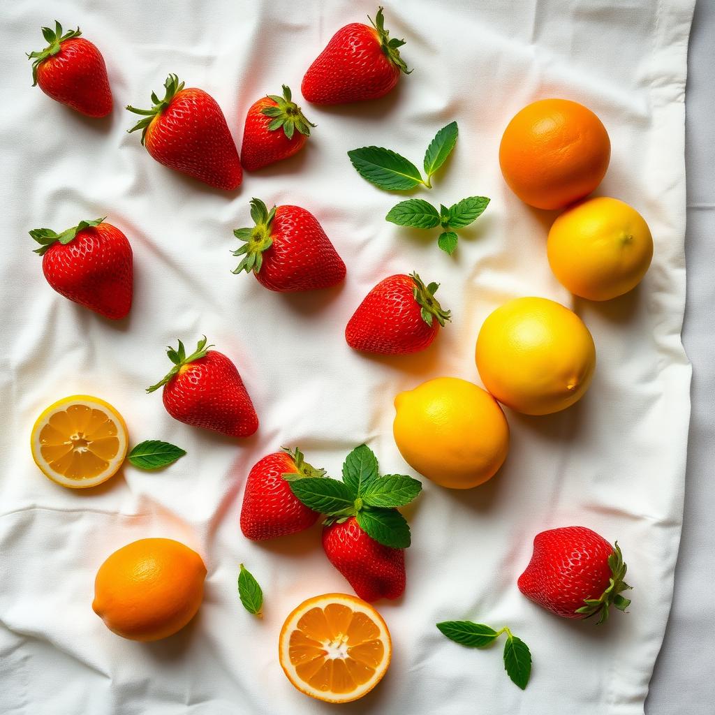 Strawberries, oranges, lemons