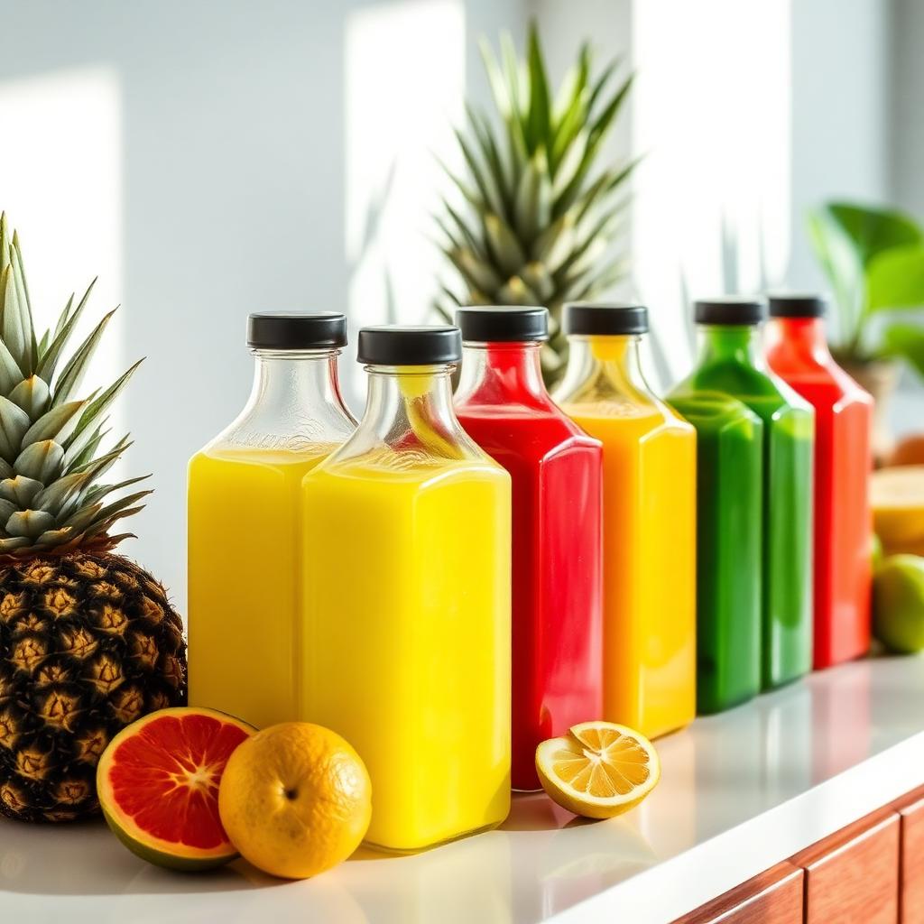 Row of juice bottles